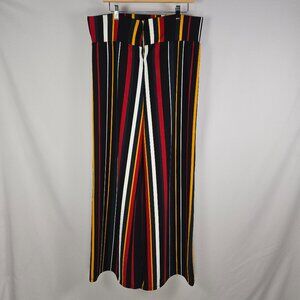 Fashion Nova 1X High Rise Wide Leg Pants Multicolor Stripe Zip Front Stretch
